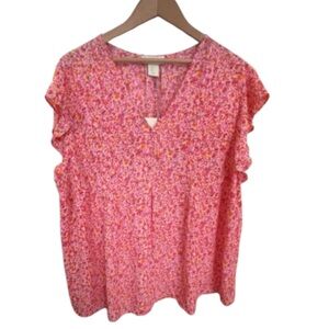 Cynthia Rowley Women’s Plus 2X Floral V-Neck Short Sleeve Blouse New With Tags